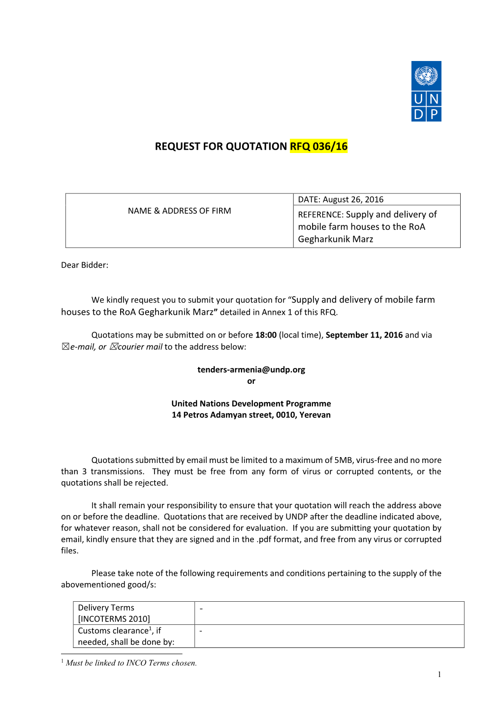 RFQ 036/16 Mobile Farmhouses