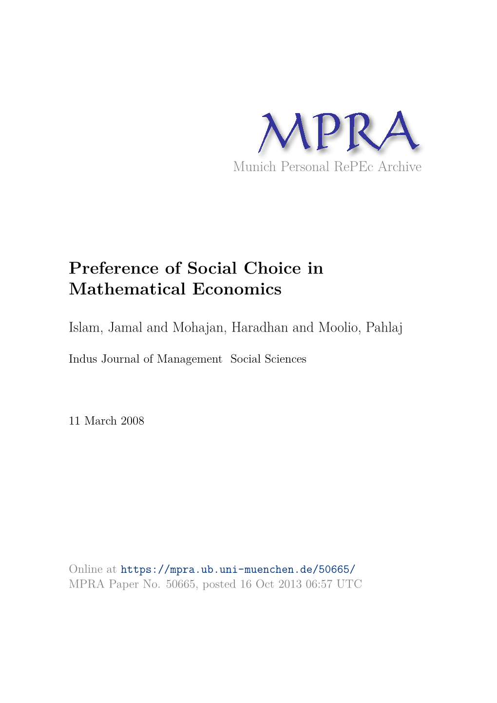 Preference of Social Choice in Mathematical Economics