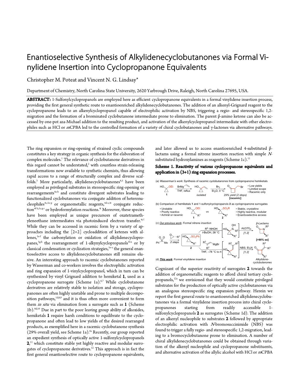 Nylidene Insertion Into Cyclopropanone Equivalents Christopher M