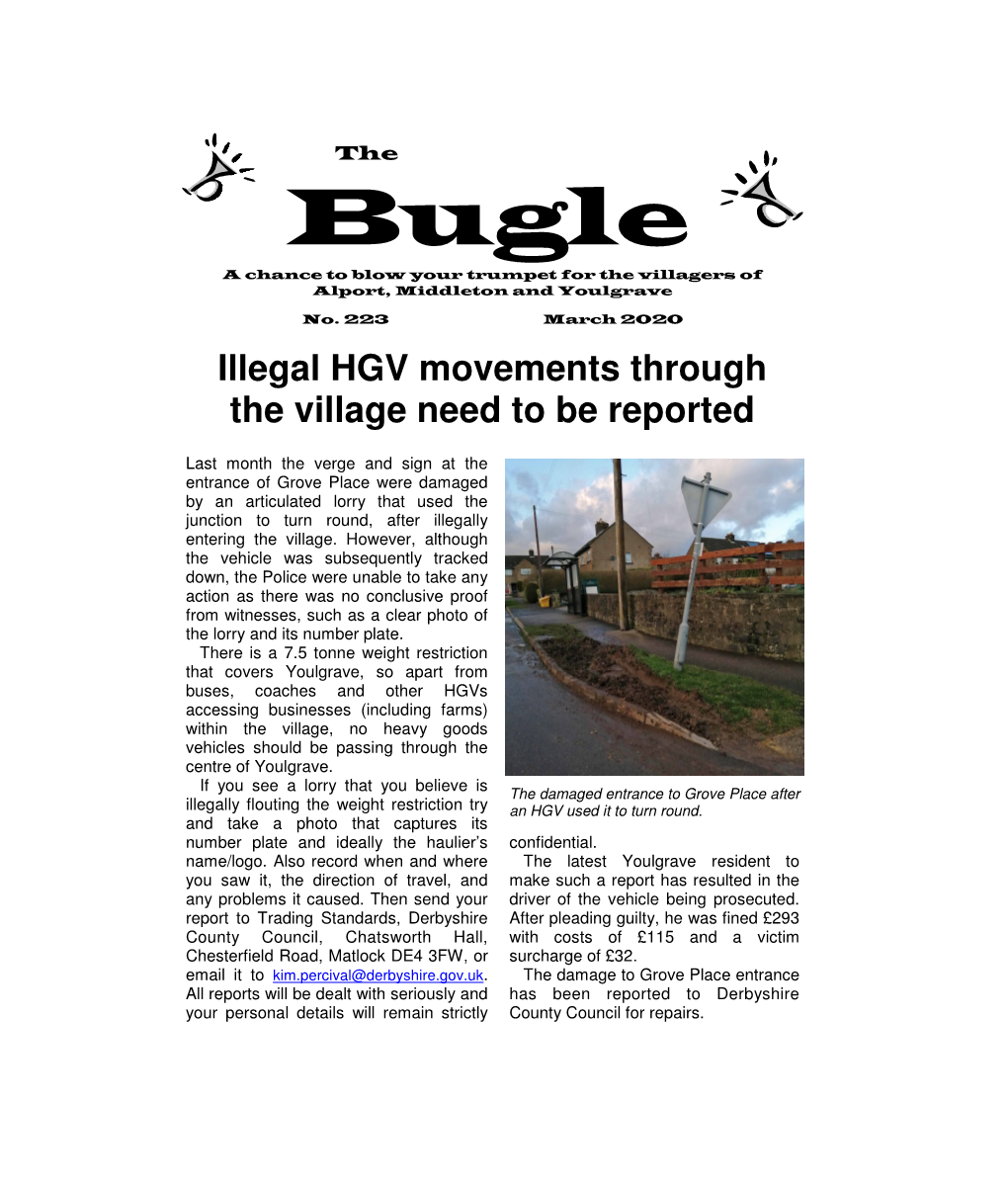 March 2020 Illegal HGV Movements Through the Village Need to Be Reported