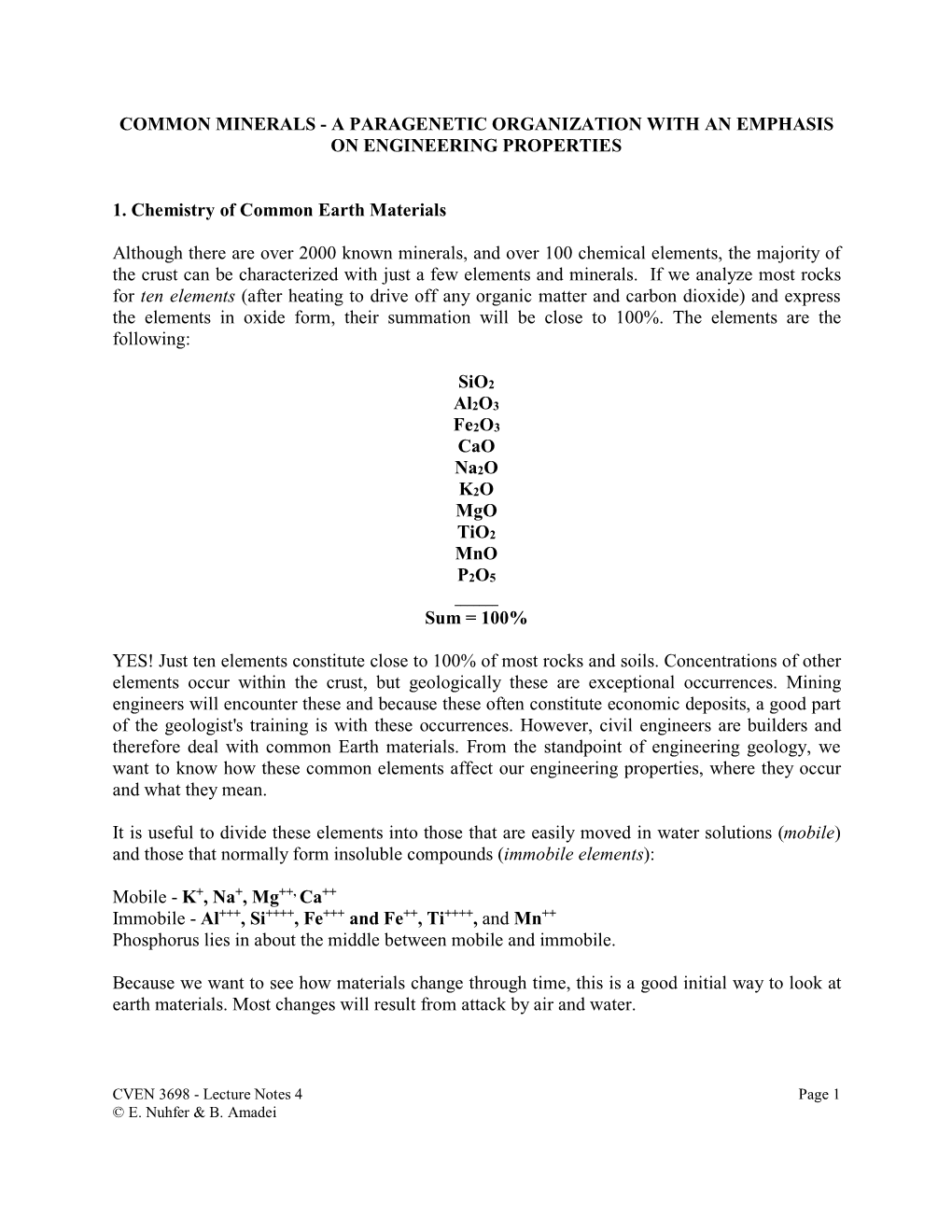 Common Minerals - a Paragenetic Organization with an Emphasis on Engineering Properties