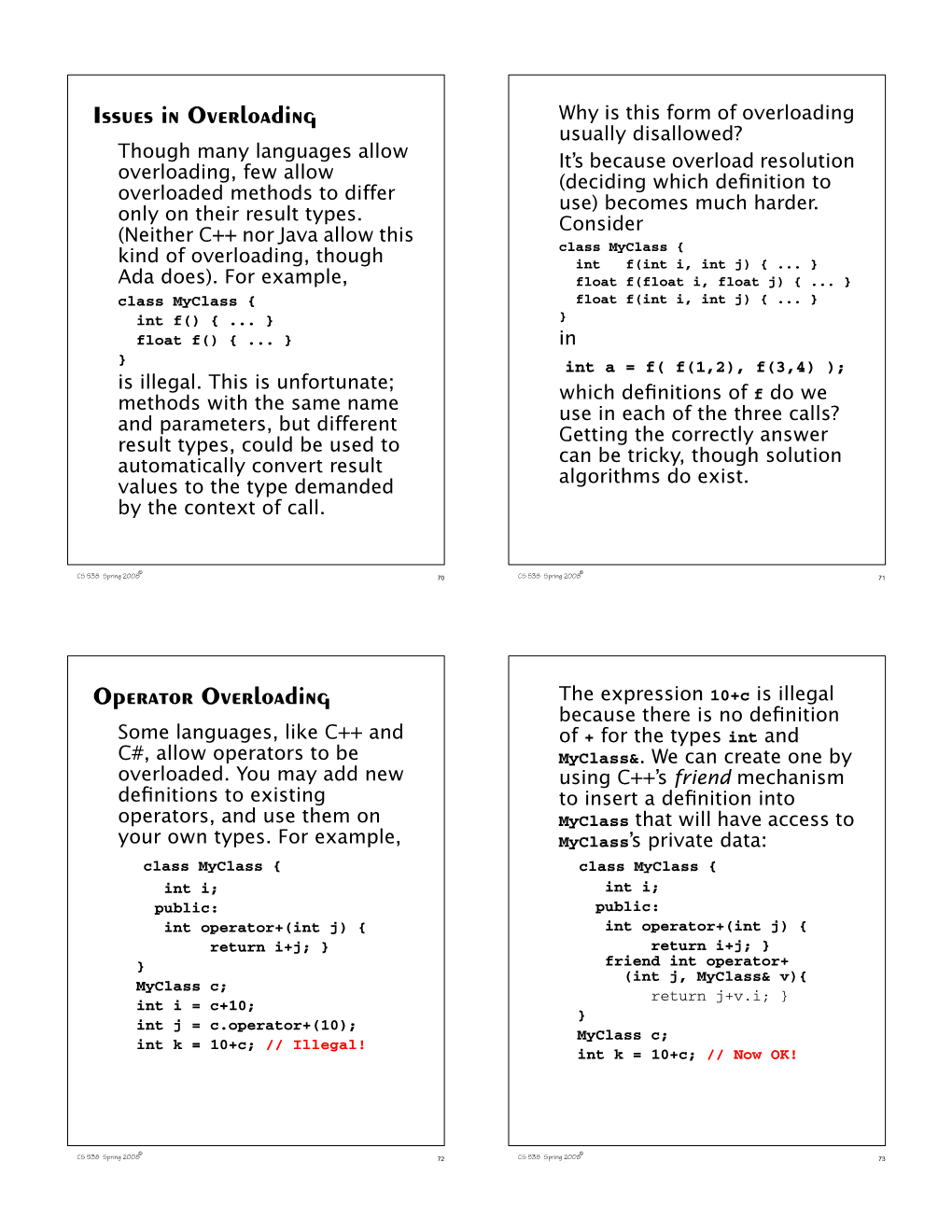 Issues in Overloading Operator Overloading