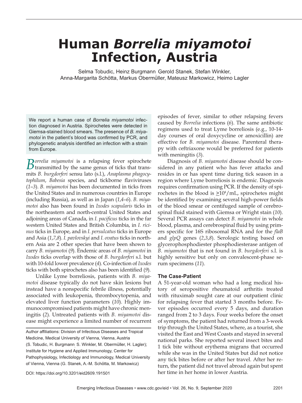 Human Borrelia Miyamotoi Infection, Austria