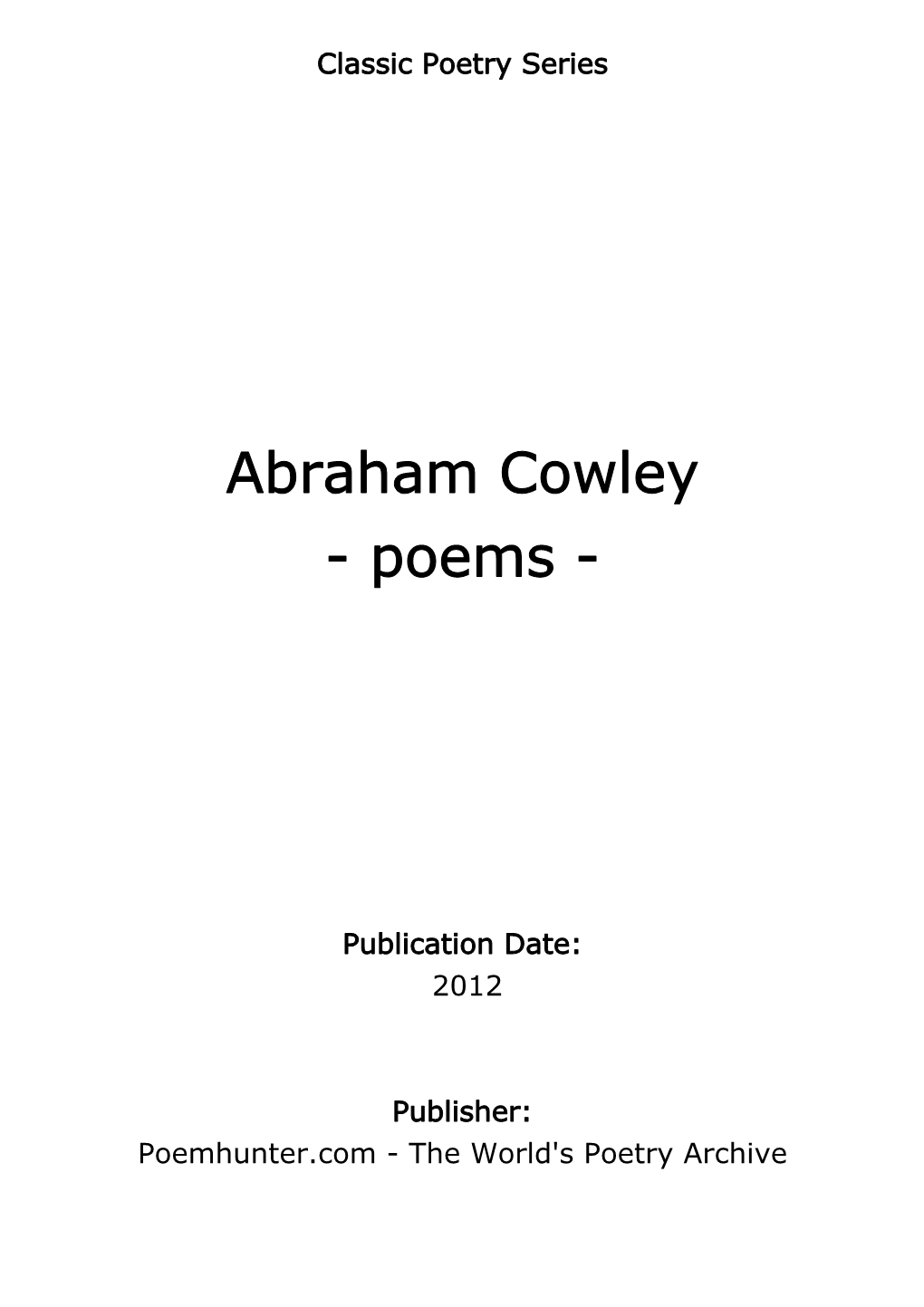 Abraham Cowley - Poems