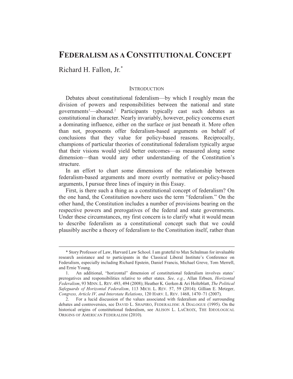 FEDERALISM AS a CONSTITUTIONAL CONCEPT Richard H