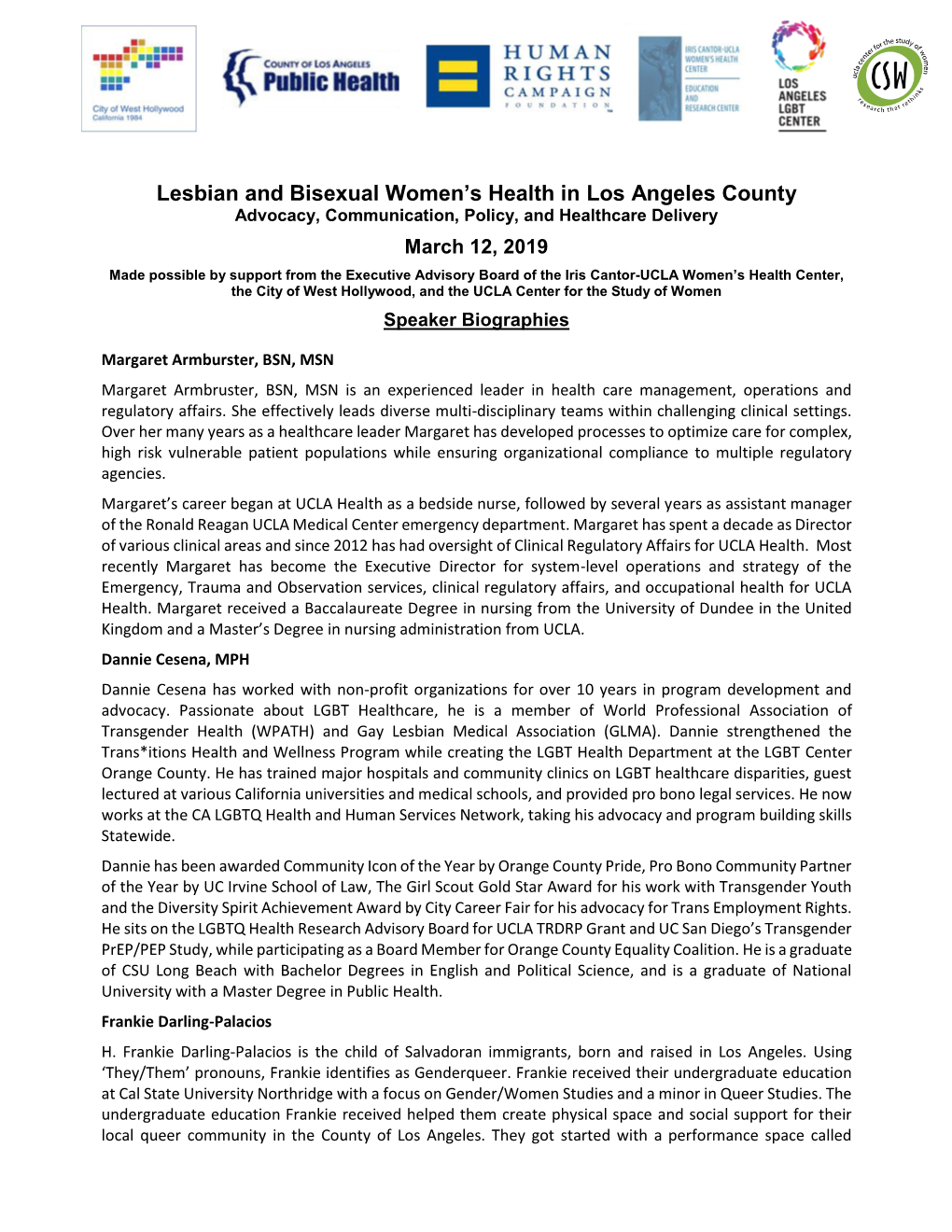 Lesbian and Bisexual Women's Health in Los Angeles County