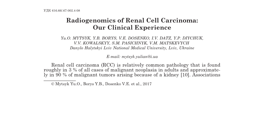 Radiogenomics of Renal Cell Carcinoma: Our Clinical Experience