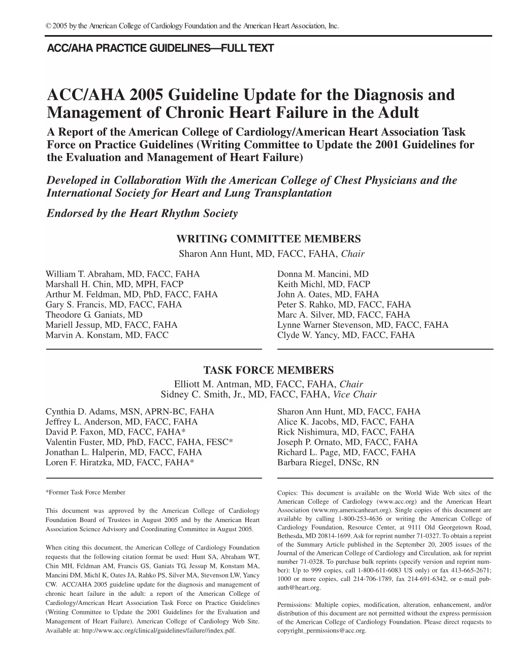 ACC/AHA 2005 Guideline Update for the Diagnosis and Management Of