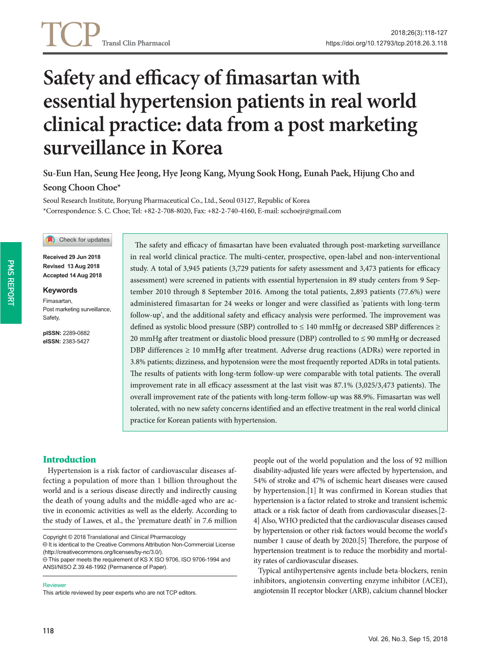 Safety and Efficacy of Fimasartan with Essential Hypertension Patients In