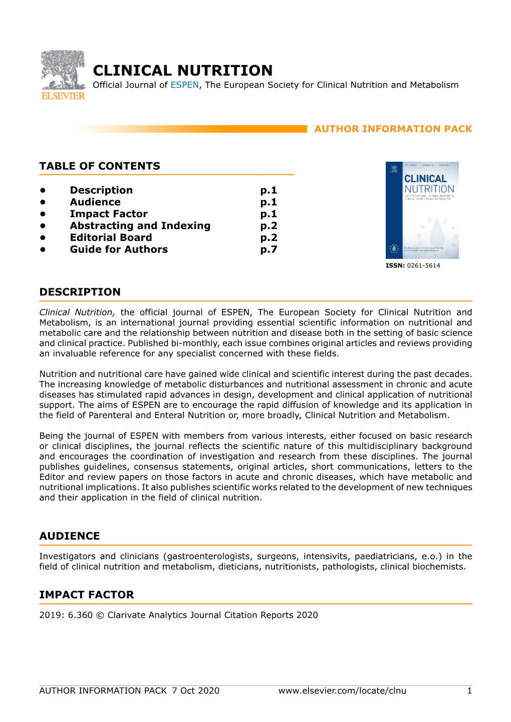 CLINICAL NUTRITION Official Journal of ESPEN, the European Society for Clinical Nutrition and Metabolism