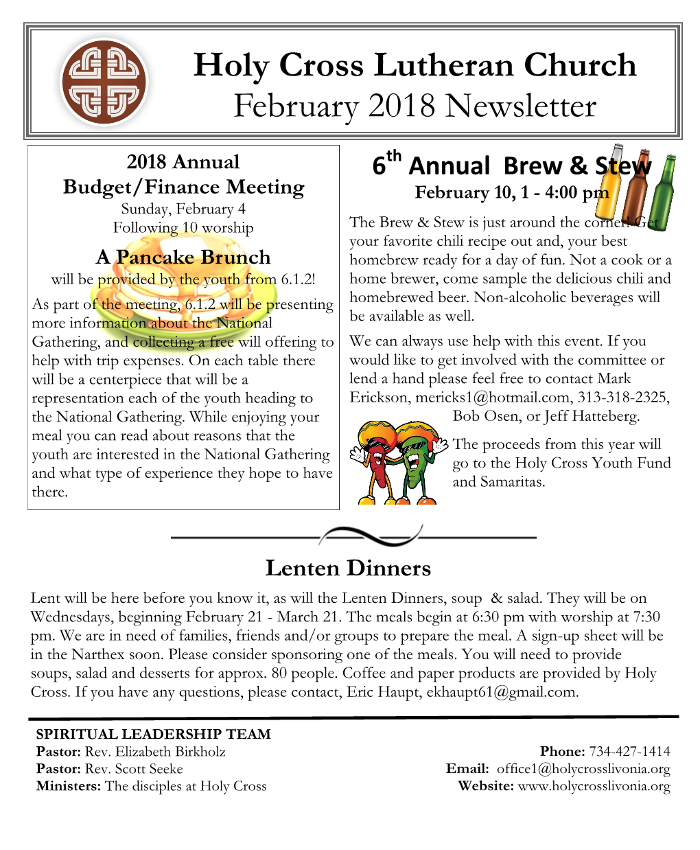 Holy Cross Lutheran Church February 2018 Newsletter