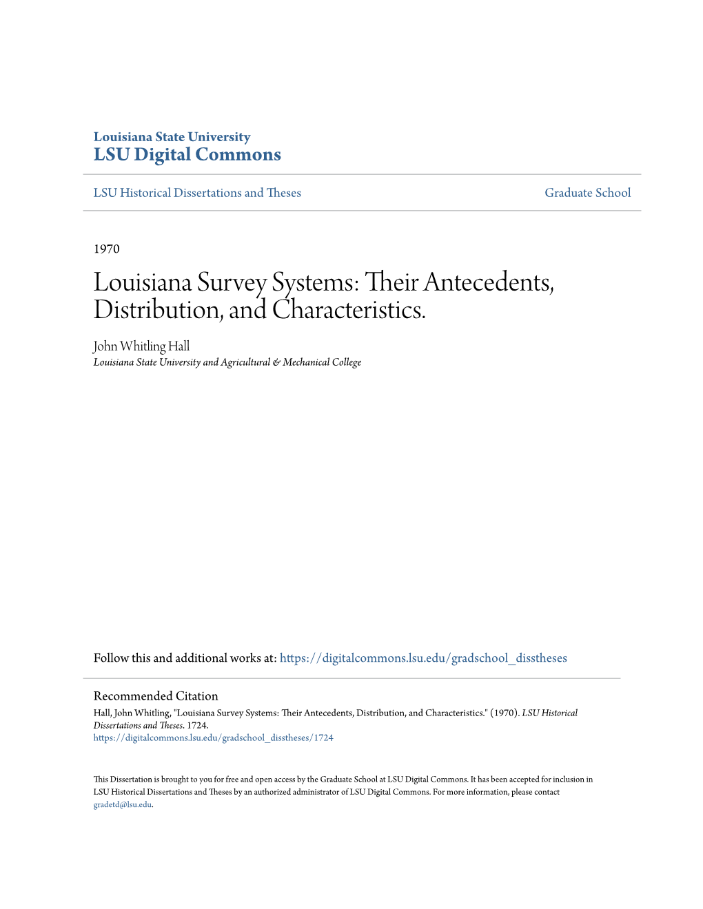 Louisiana Survey Systems: Their Antecedents, Distribution, and Characteristics