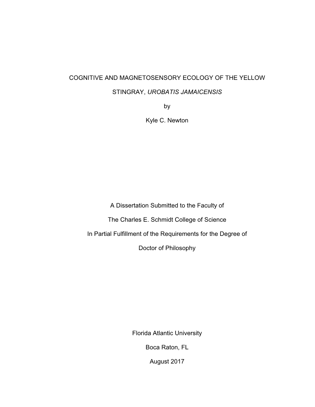 Cognitive and Magnetosensory Ecology of the Yellow Stingray, Urobatis Jamaicensis