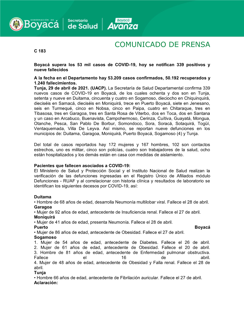 Comunicado De Prensa C 183