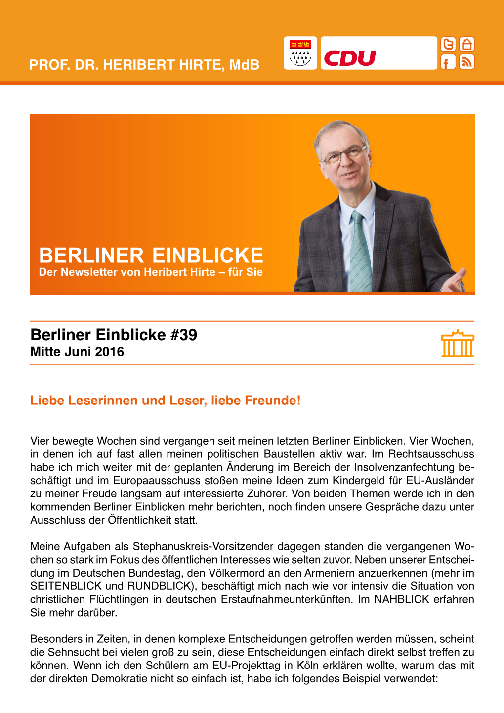 BERLINER EINBLICKE Der Newsletter Von Heribert Hirte – Für Sie