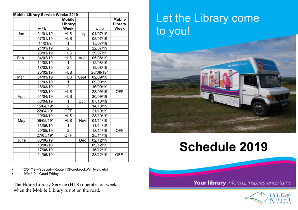 Mobile Library Schedule 2019