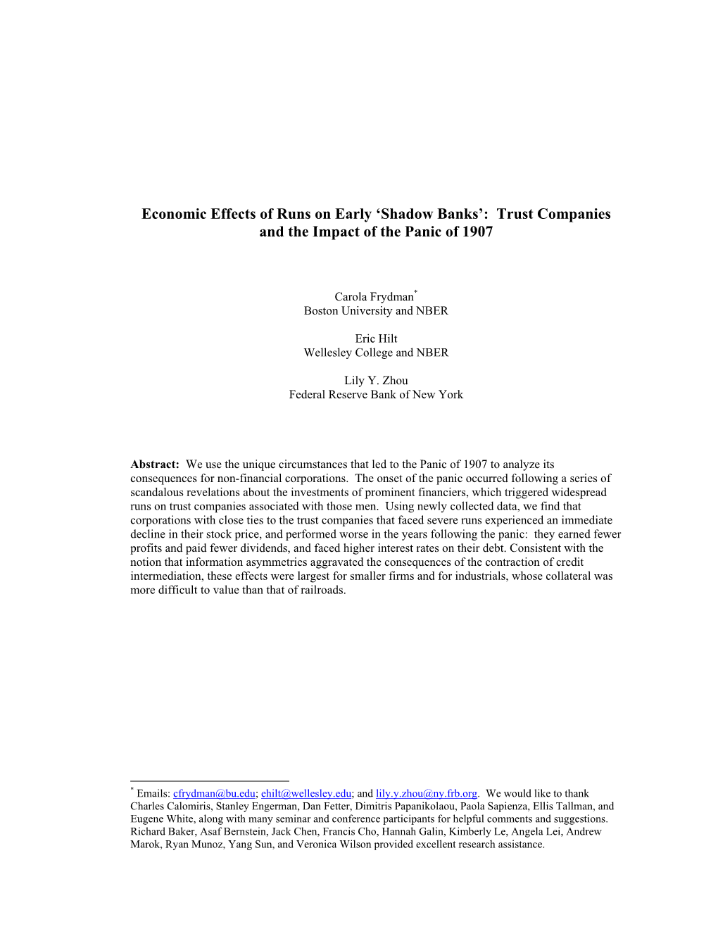 The Panic of 1907: JP Morgan, Trust Companies, and the Impact of The