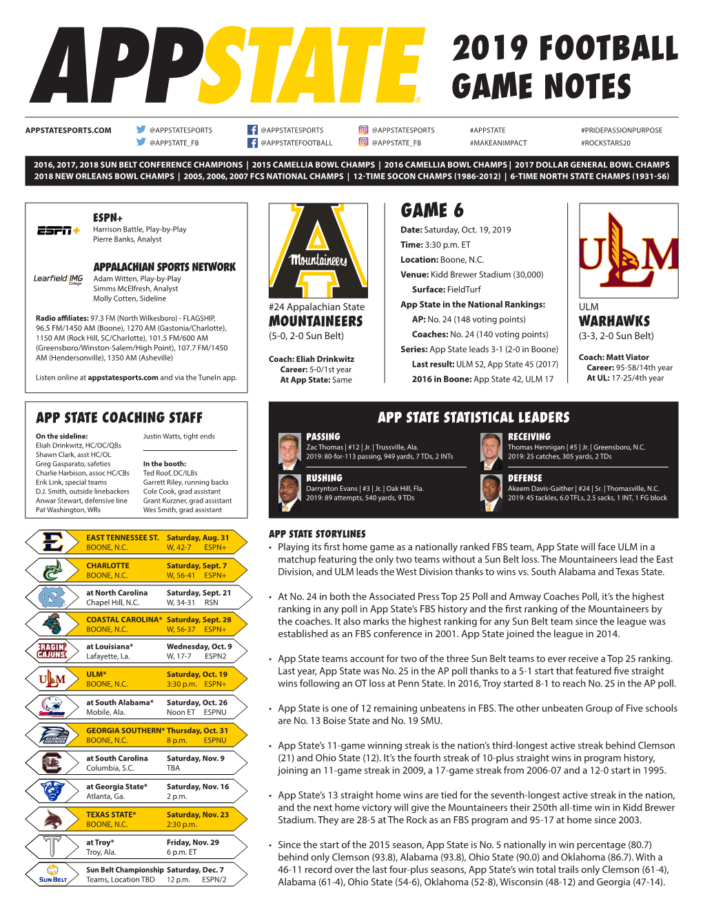 2019 Football Game Notes