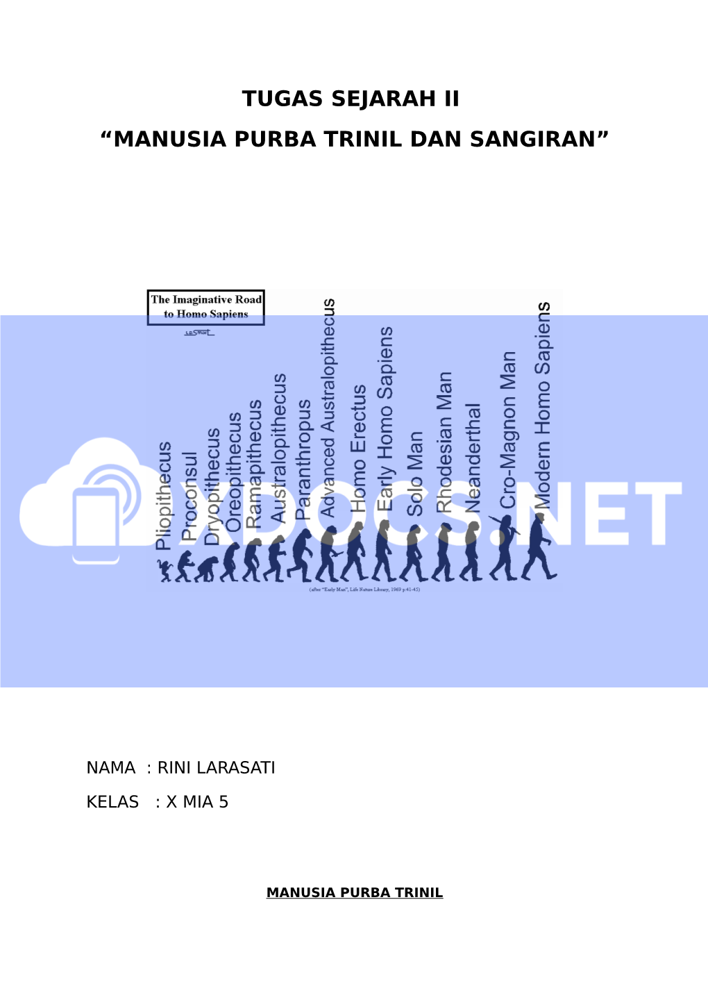 Tugas Sejarah Ii “Manusia Purba Trinil Dan Sangiran”