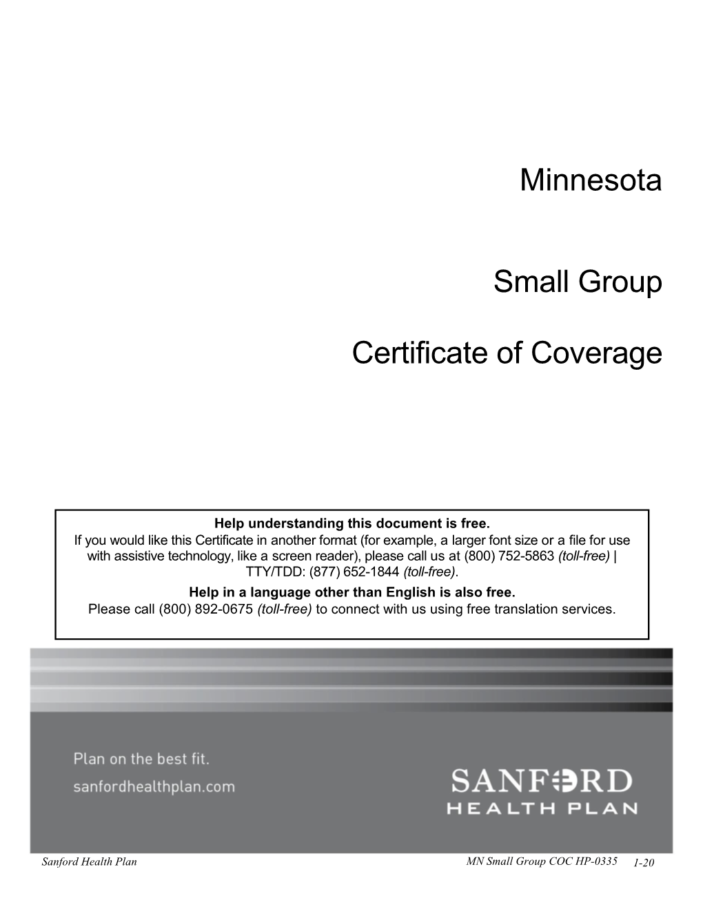 Minnesota Small Group Certificate of Coverage