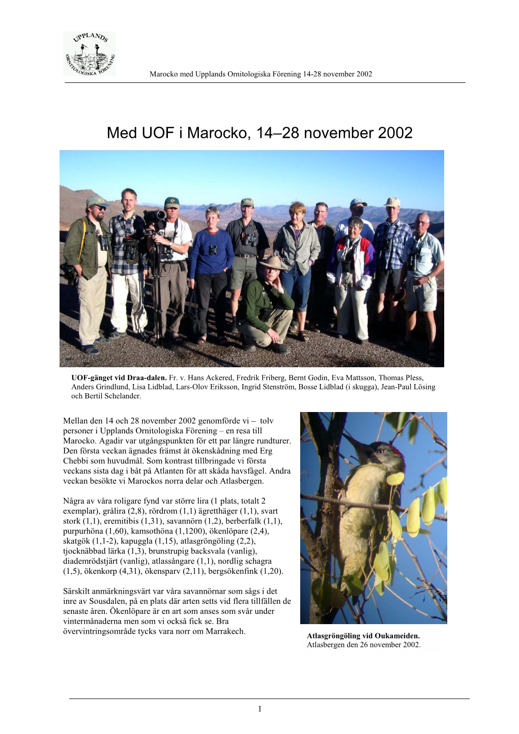 Med UOF I Marocko, 14–28 November 2002