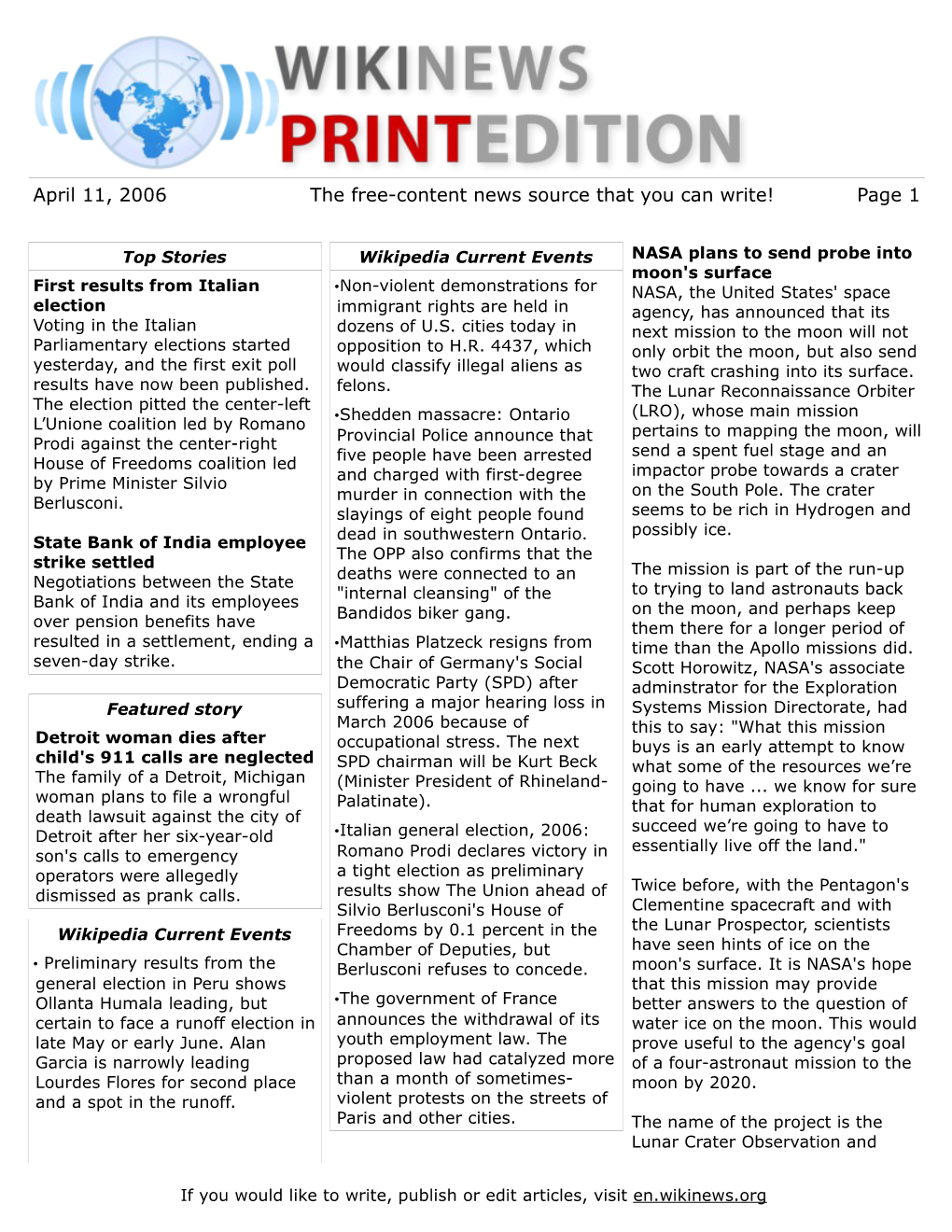 April 11, 2006 the Free-Content News Source That You Can Write! Page 1