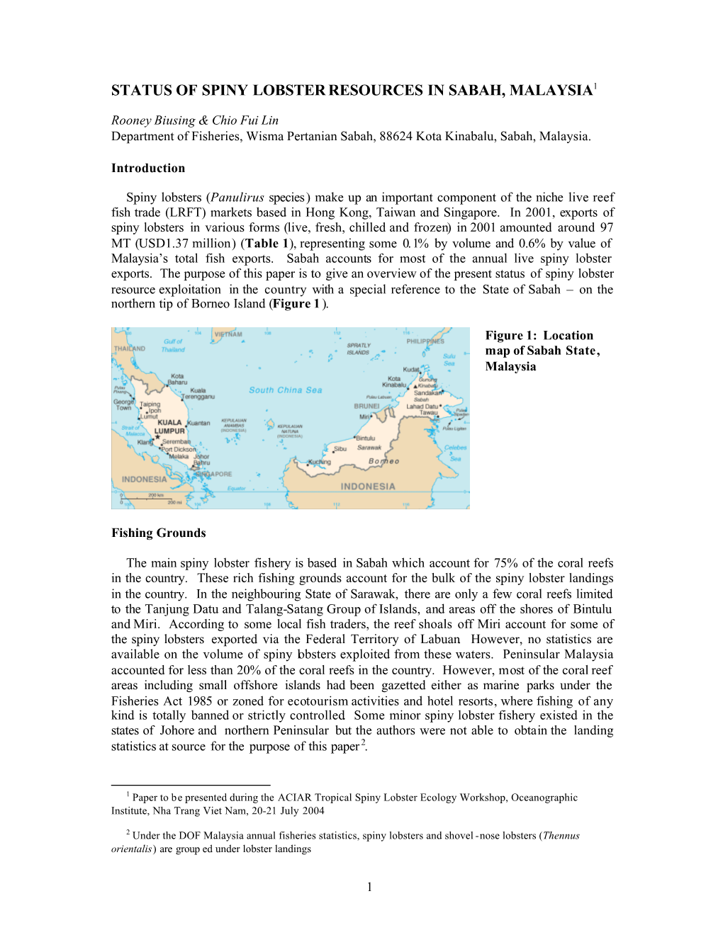 Status of Spiny Lobster Resources in Sabah, Malaysia1