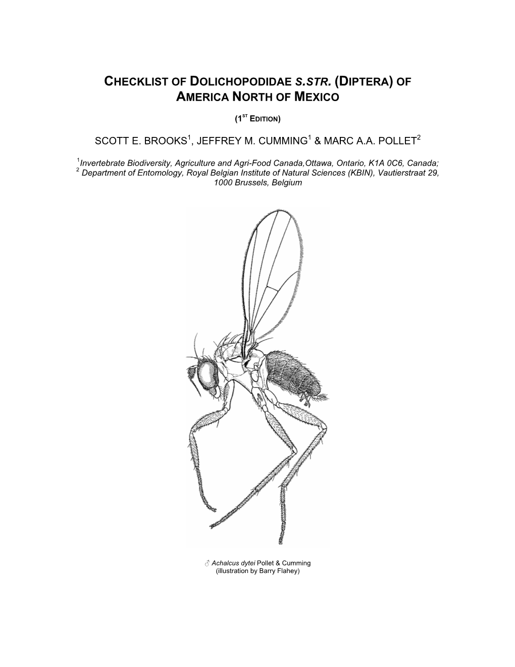 Checklist of Dolichopodidae S.Str. (Diptera) of America North of Mexico