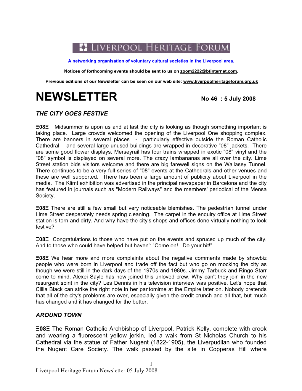 LHF Newsletter 5 July 2008