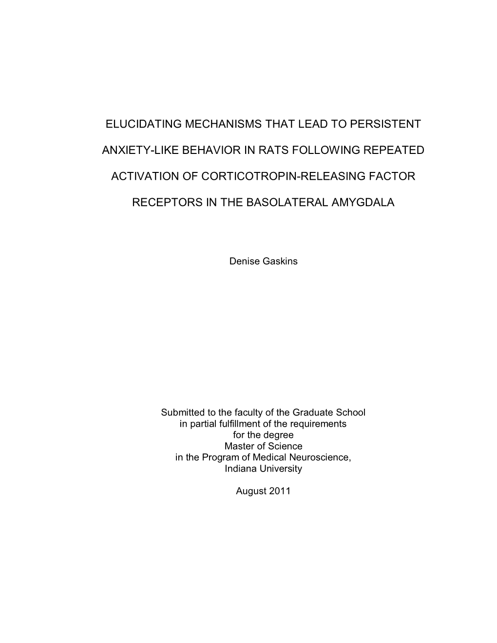 Elucidating Mechanisms That Lead to Persistent Anxiety-Like Behavior In