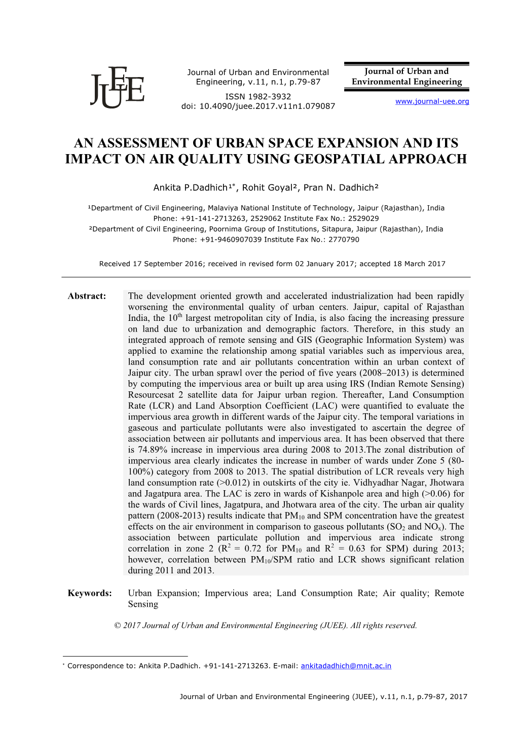 An Assessment of Urban Space Expansion and Its Impact on Air Quality Using Geospatial Approach