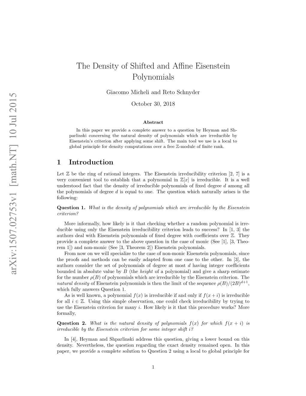 The Density of Shifted and Affine Eisenstein Polynomials