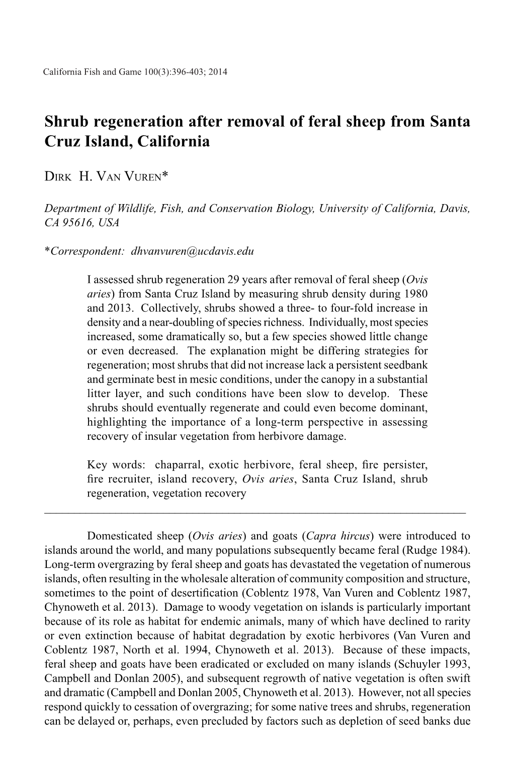 Shrub Regeneration After Removal of Feral Sheep from Santa Cruz Island, California