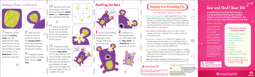Sew and Stuff Bear Kit Felt Petal Using the Sequin Stu Ng Try These Ideas for Fun with a Friend! So Cuddly and So Much Fun! Each Felt Piece Stitch