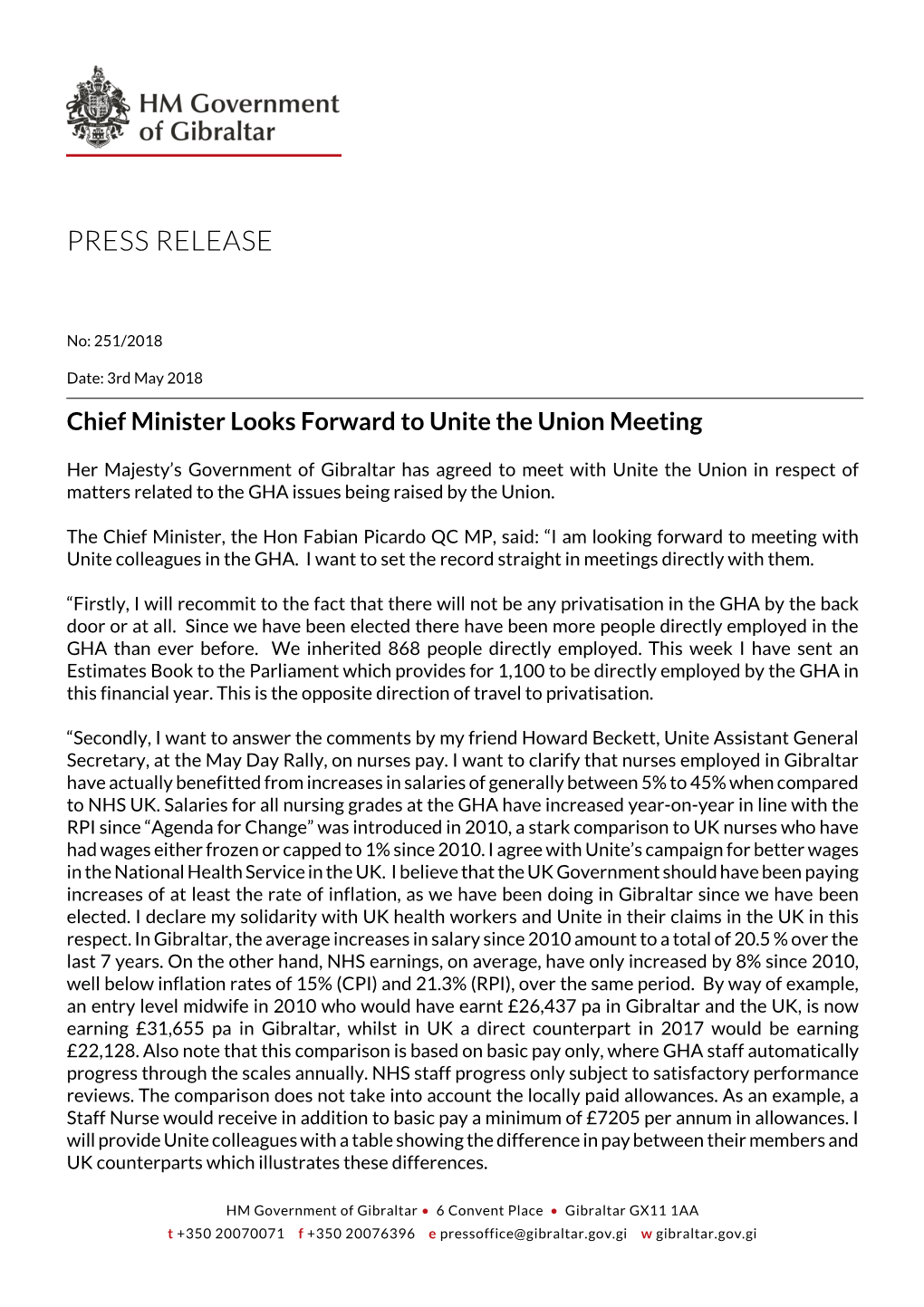 Chief Minister Looks Forward to Unite the Union Meeting