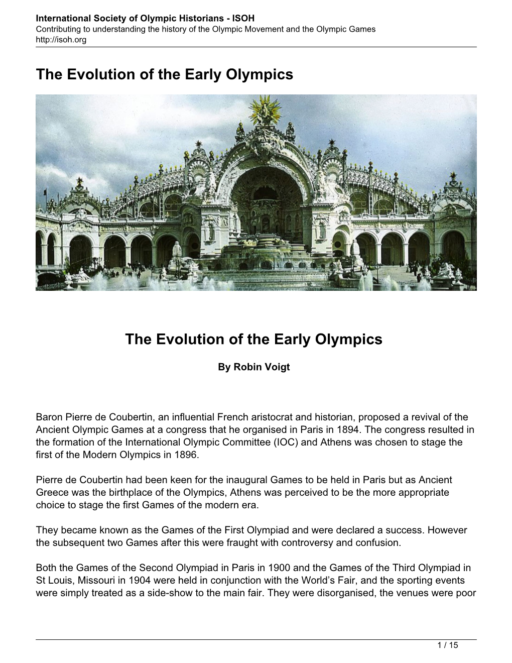 The Evolution of the Early Olympics