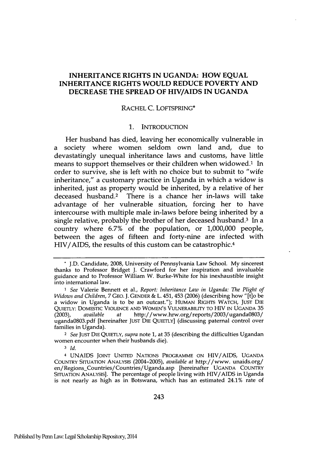 Inheritance Rights in Uganda: How Equal Inheritance Rights Would Reduce Poverty and Decrease the Spread of Hiv/Aids in Uganda