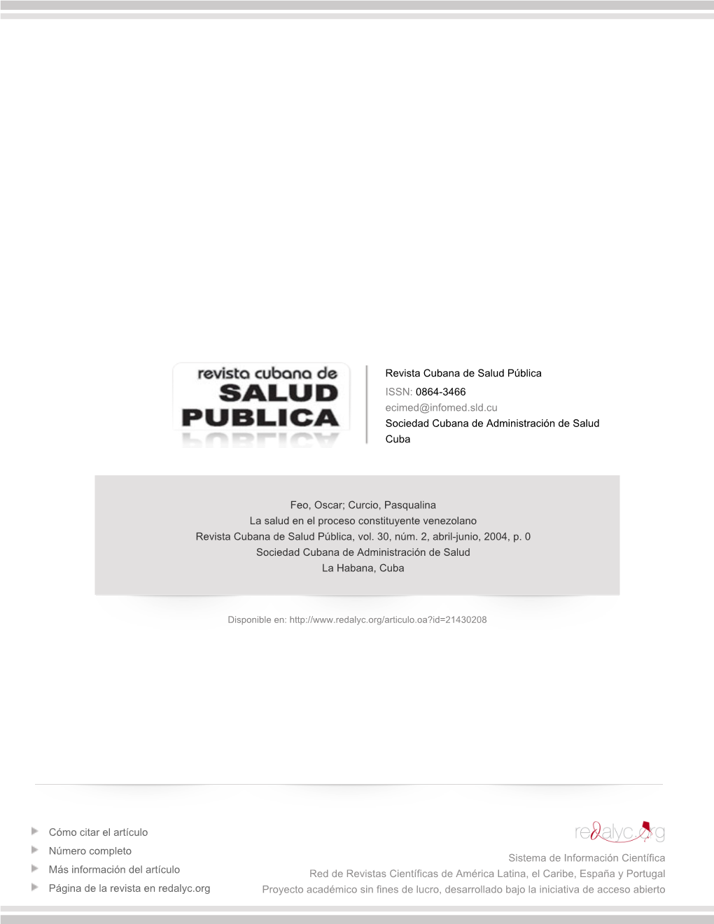 La Salud En El Proceso Constituyente Venezolano Revista Cubana De Salud Pública, Vol