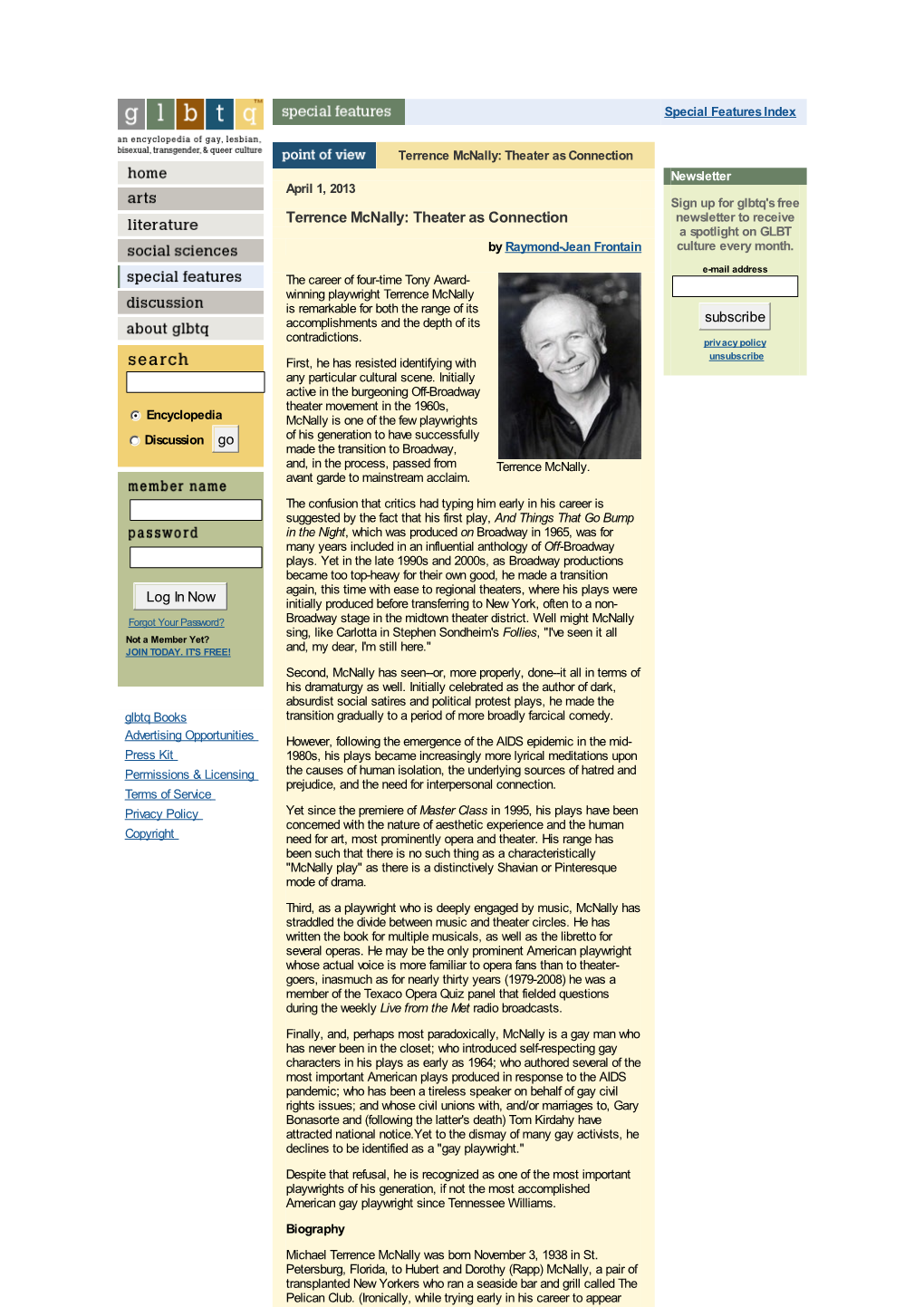 Glbtq >> Special Features >> Terrence Mcnally: Theater As Connection