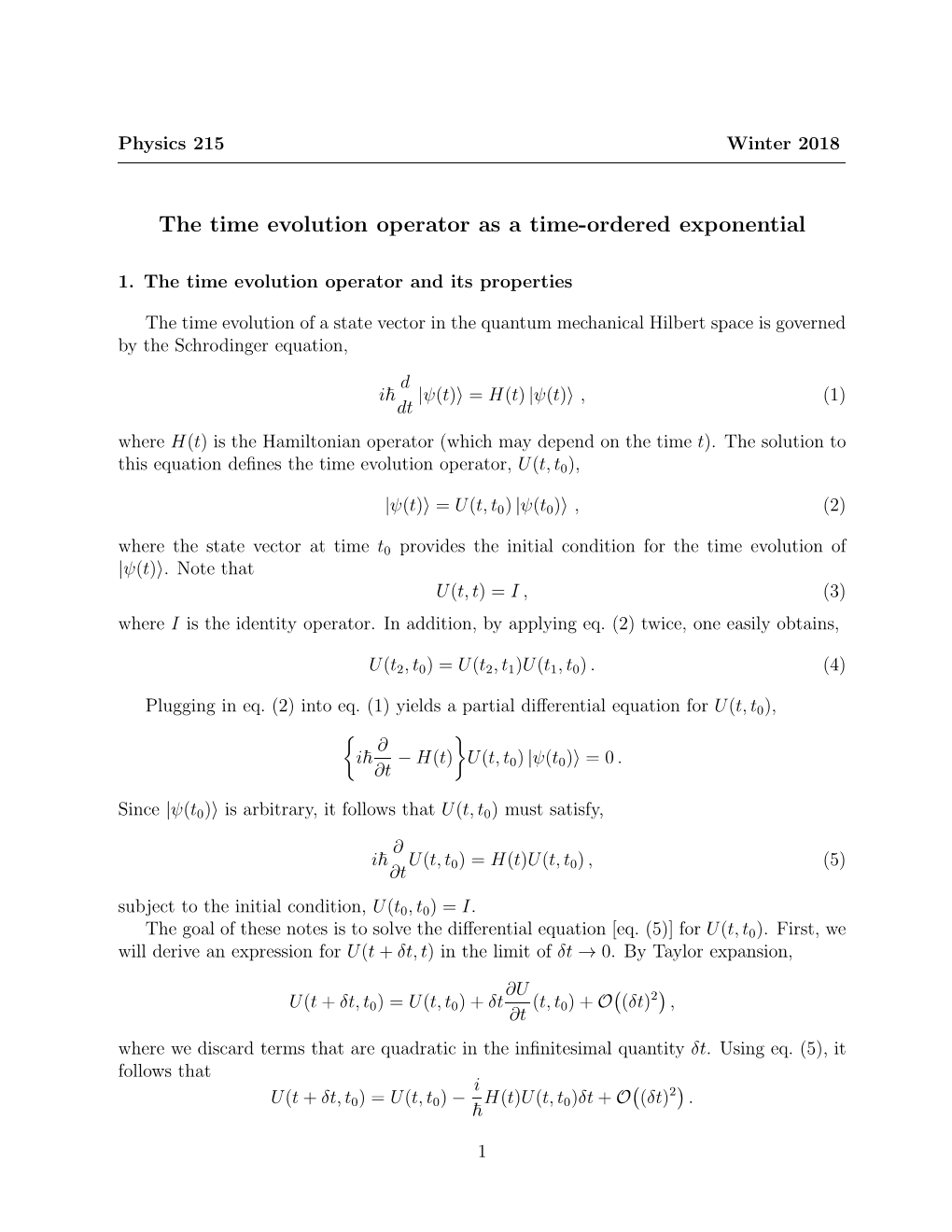 The Time Evolution Operator As a Time-Ordered Exponential