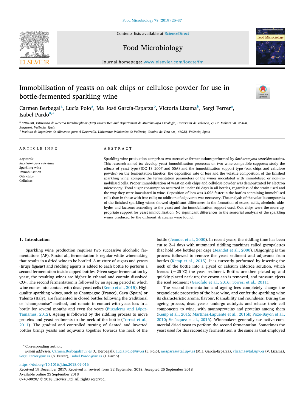 Food Microbiology Immobilisation of Yeasts on Oak Chips Or Cellulose