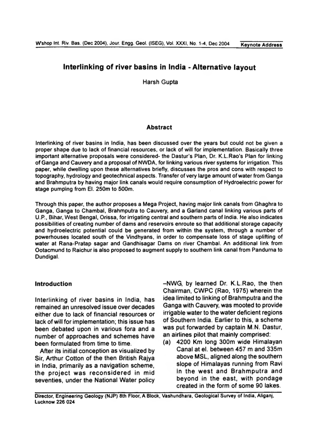 Interlinking of River Basins in India - Alternative Layout