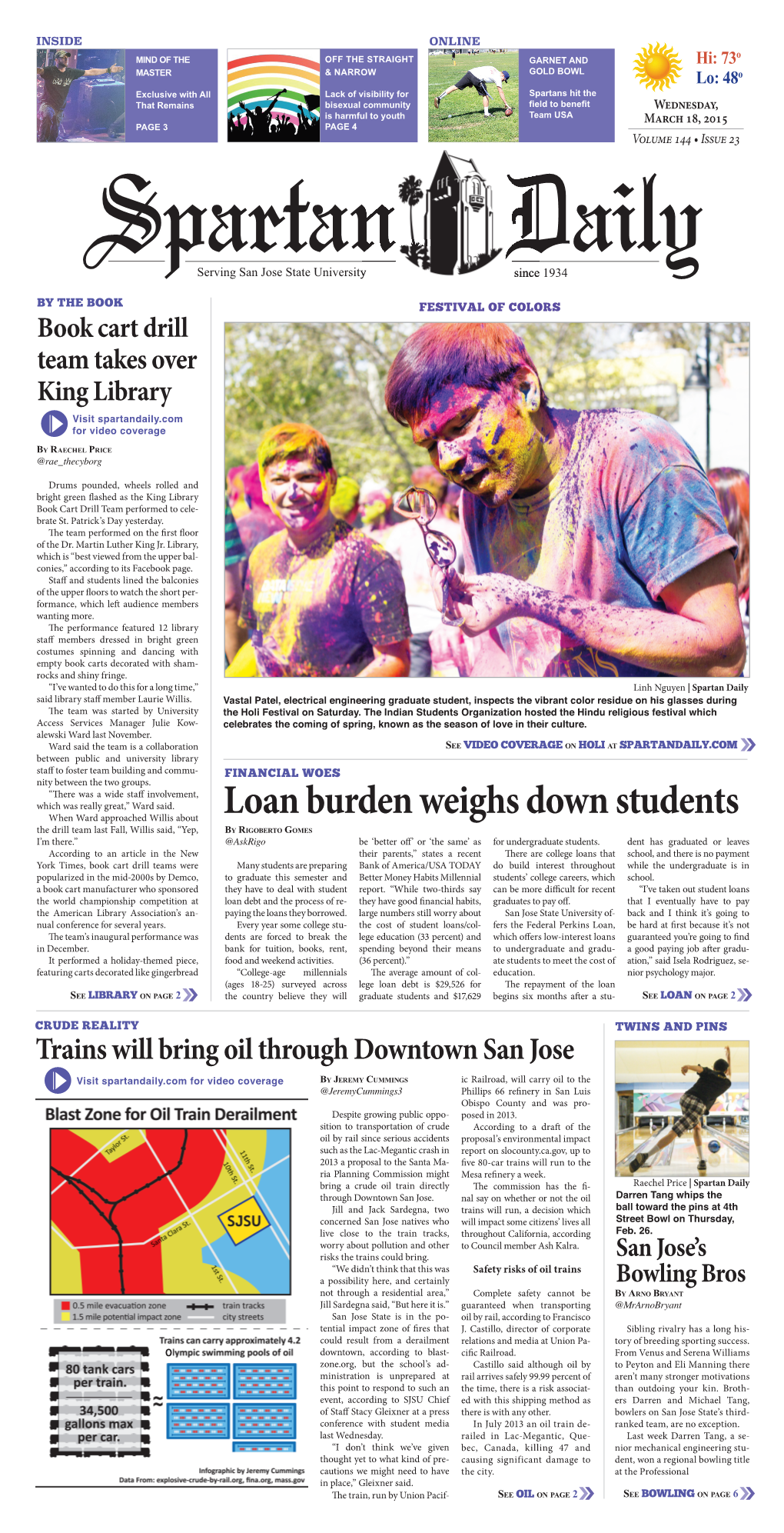 Spartan Daily, March 18, 2015