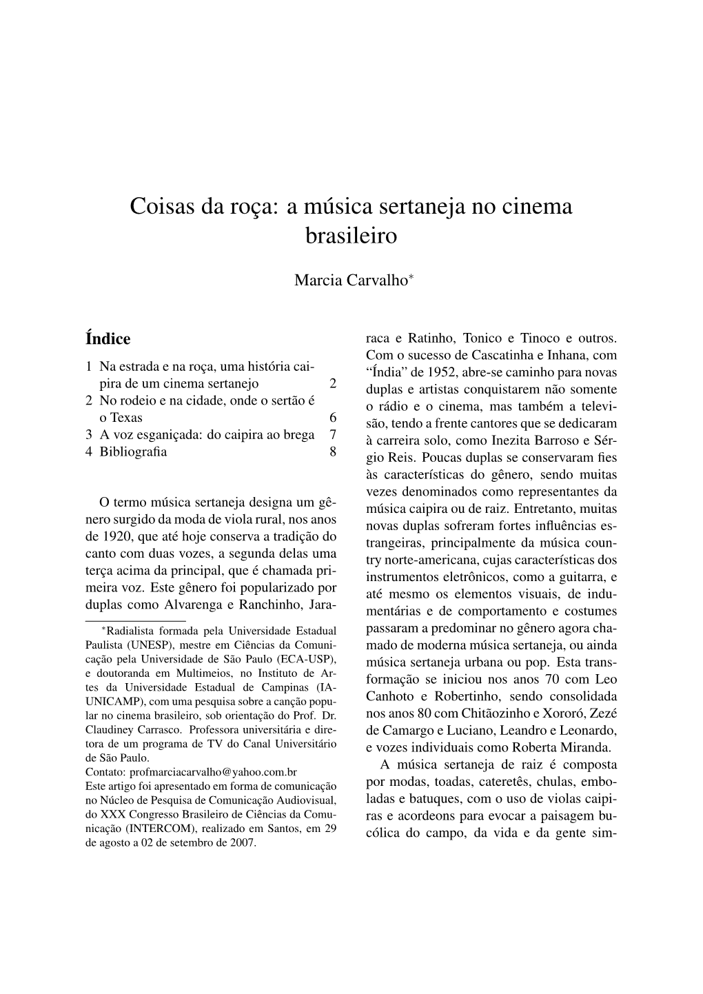 Coisas Da Roça: a Música Sertaneja No Cinema Brasileiro