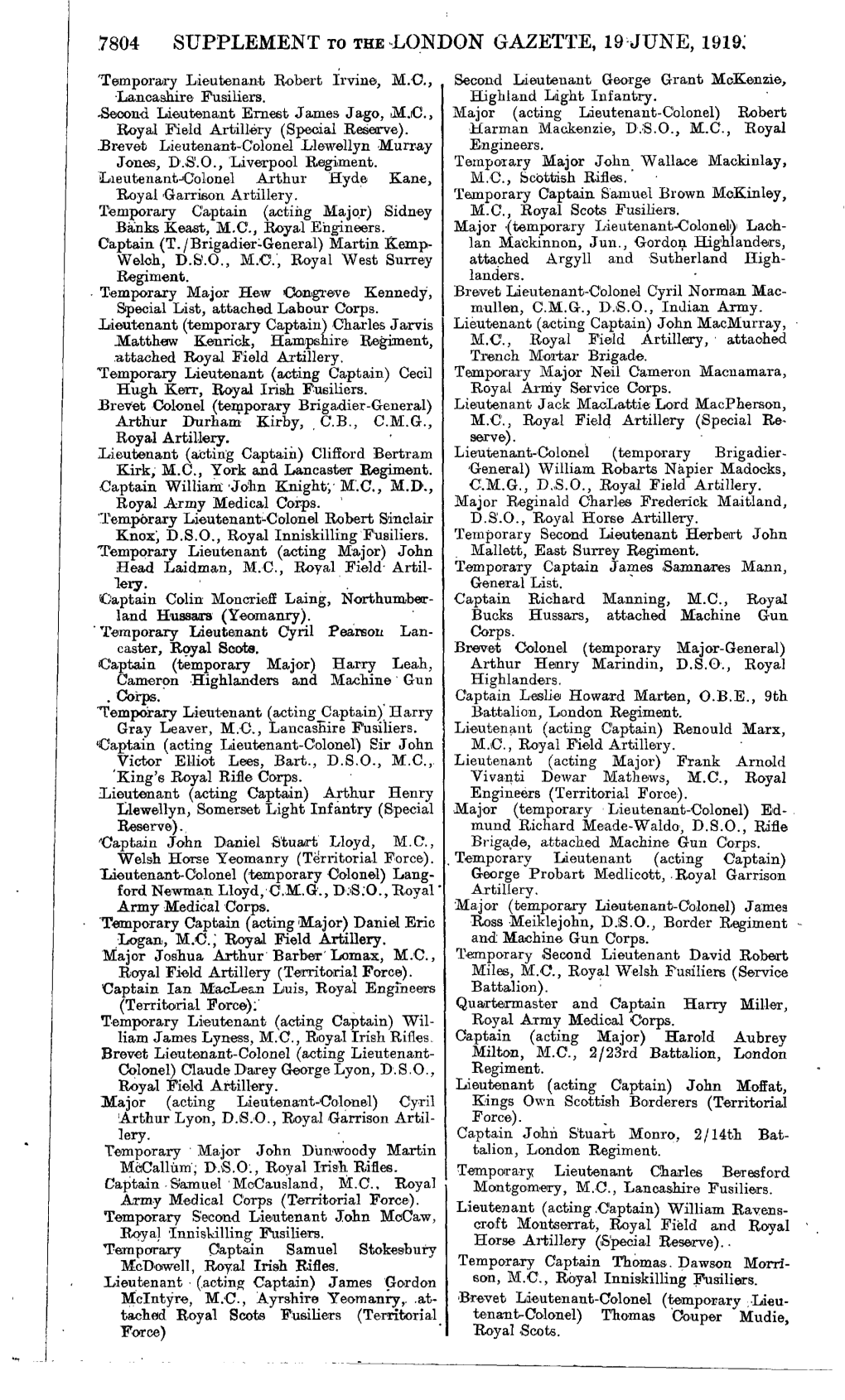 7804 Supplement to the London Gazette, 19 June, 1919