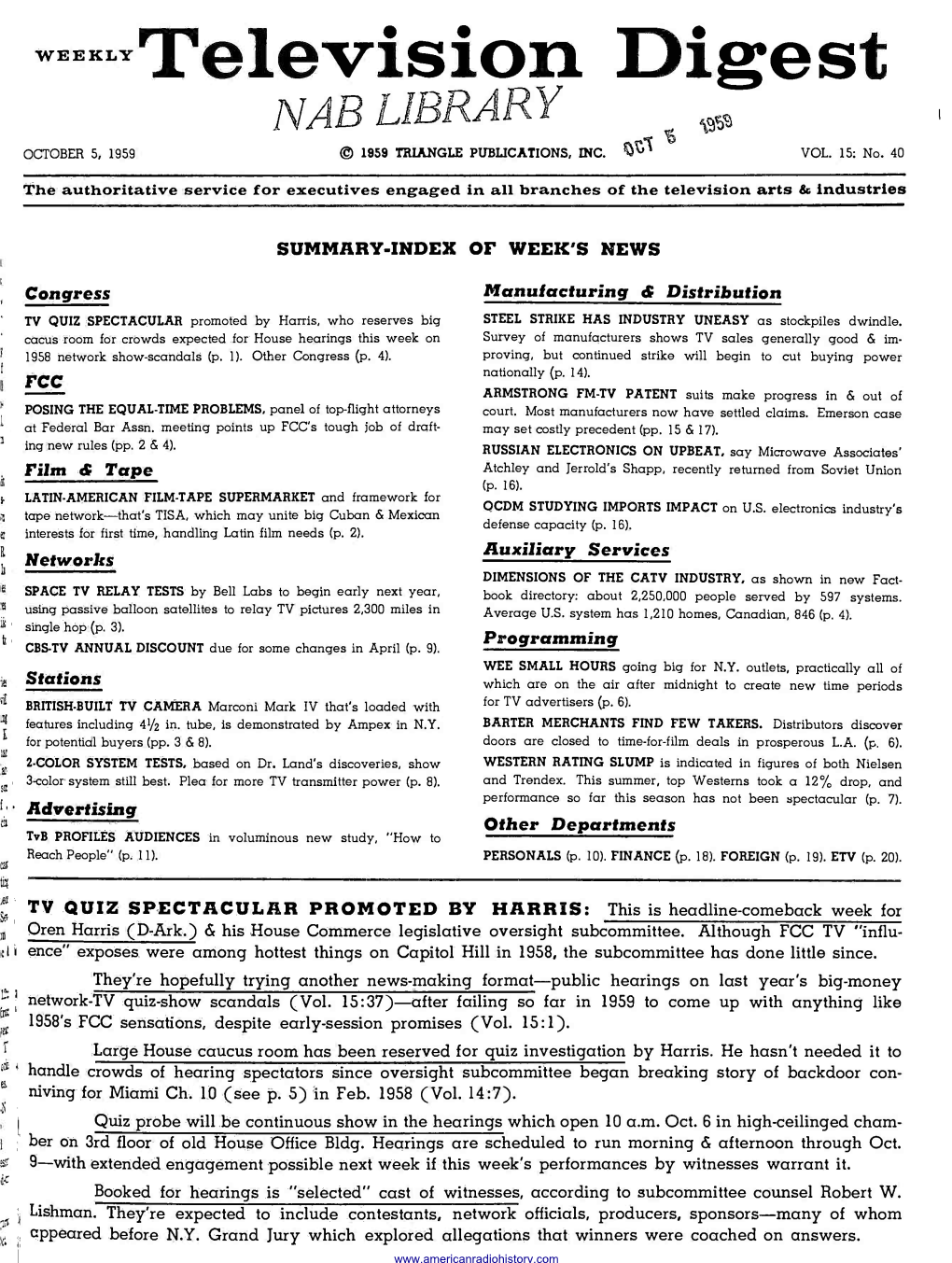 Na.' Libr October 5, 1959 © 1959 Triangle Publications, Inc