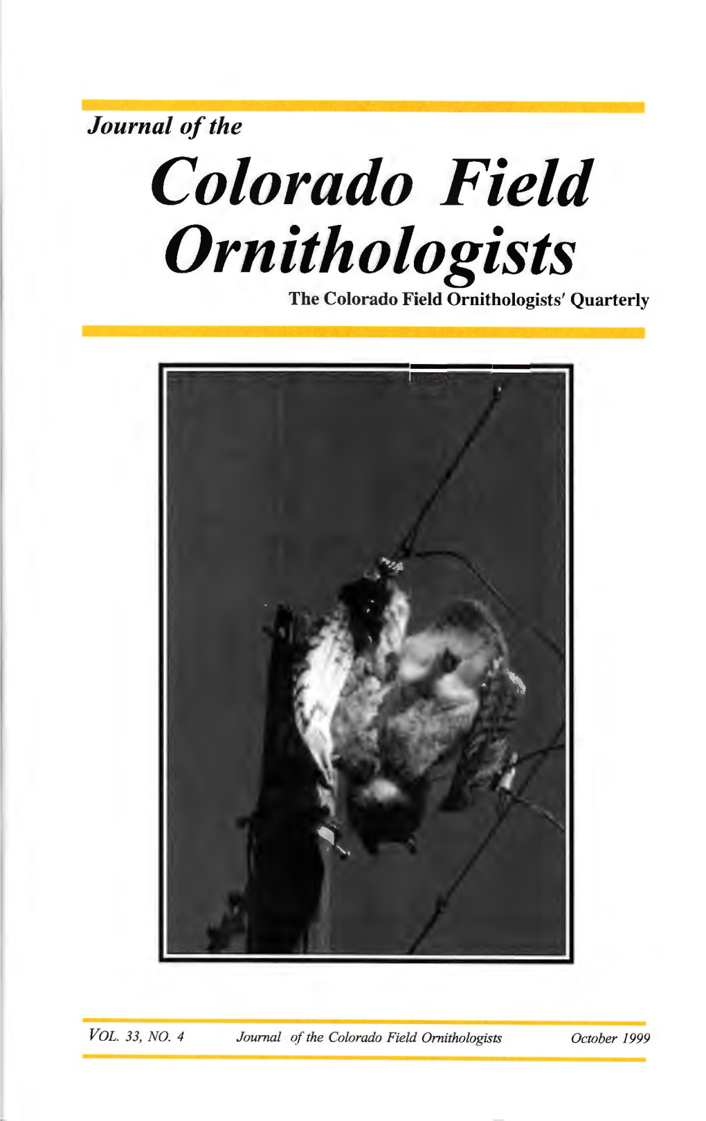 Colorado Field Ornithologists the Colorado Field Ornithologists' Quarterly