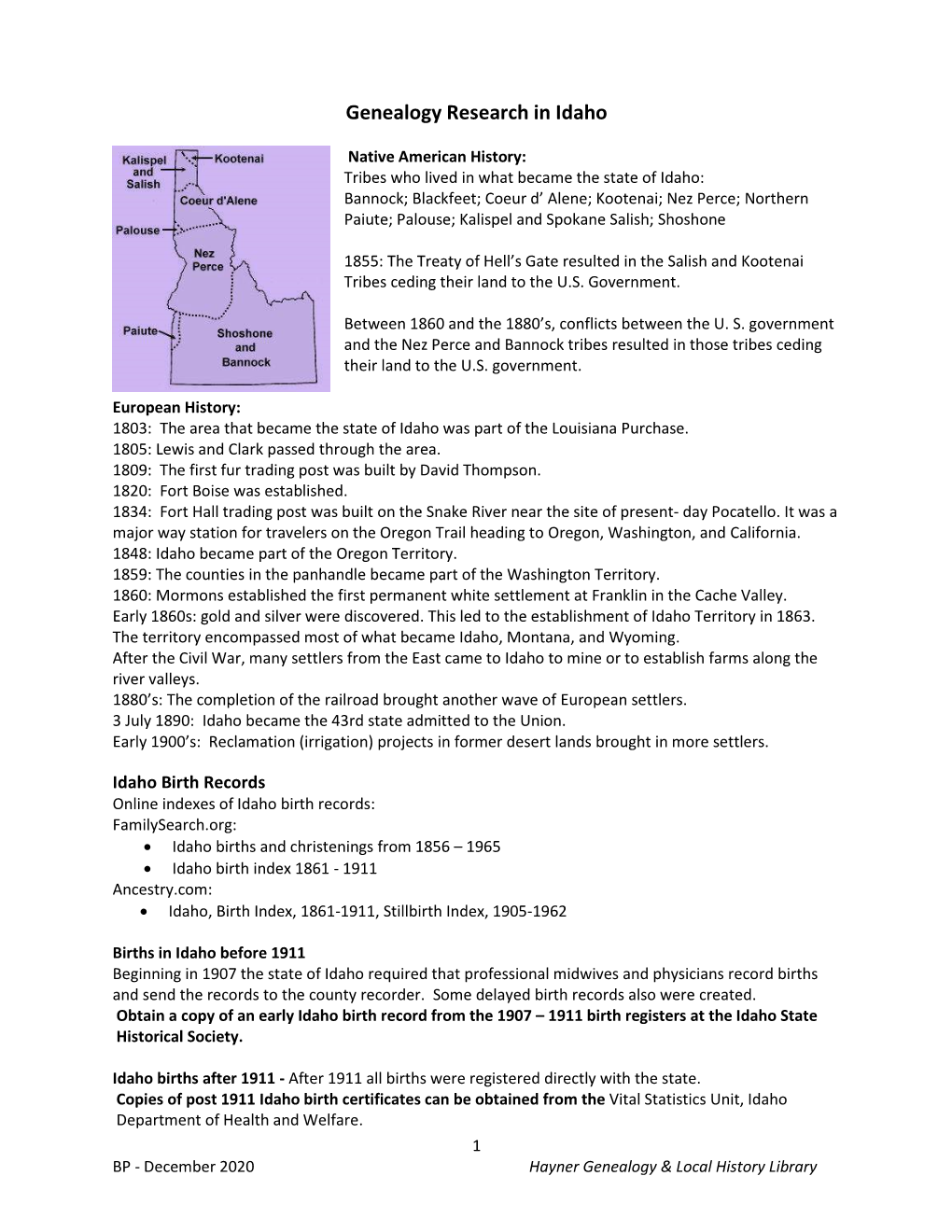 Genealogy Research in Idaho