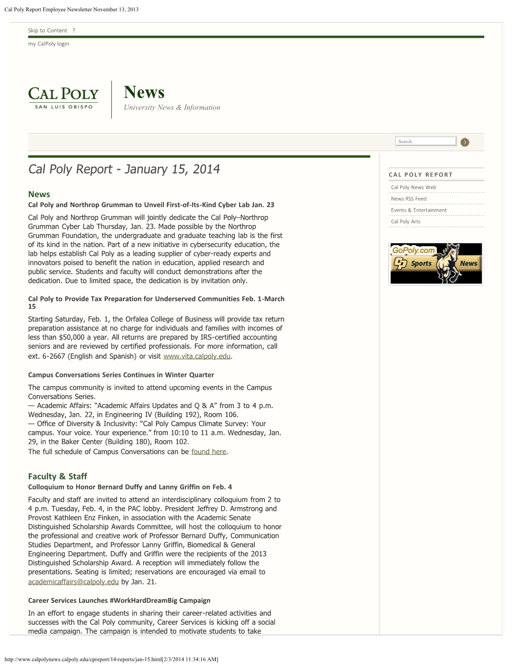 January 15, 2014 CAL POLY REPORT