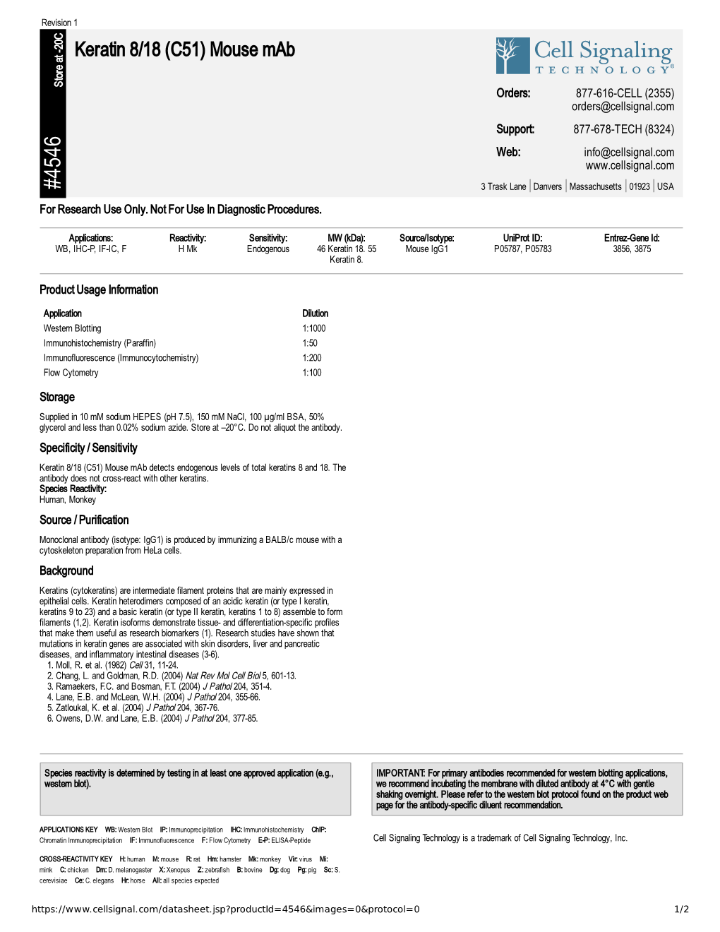 Keratin 8/18 (C51) Mouse Mab A